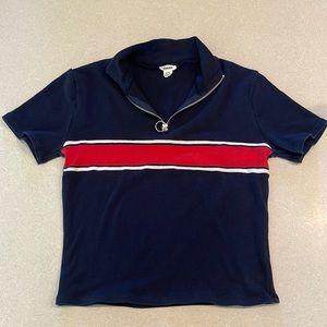 Garage Navy Blue Collared QuarterZip Crop-top